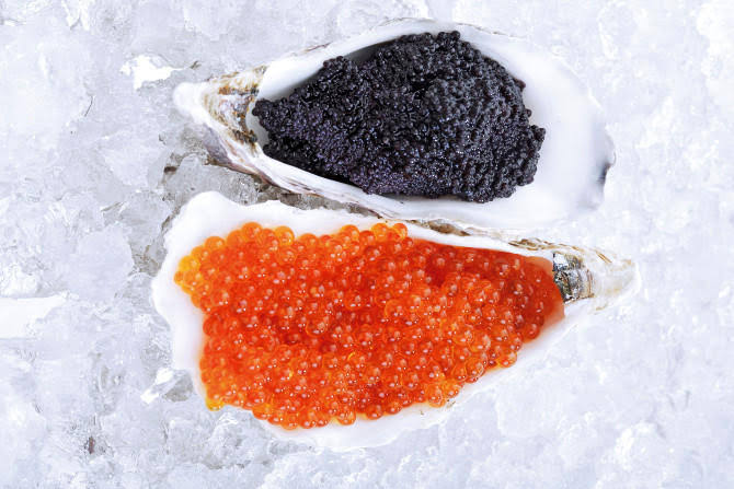 Mga resulta ng larawan para sa Caviar from salmon roe and sturgeon caviar"