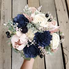It was wrapped around my bouquet on my wedding day. Light Pink Blush Navy And Cream Wood Flower Bouquet With Etsy Navy Wedding Flowers Sola Flower Bouquet Pink Wedding Flowers