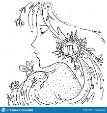 Illustration About Zodiac Sign Virgo Black And White Drawing Girl With Flowers And Plants In Her Hair Black And White Drawing Girl Drawing Black Marker Drawing
