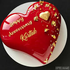 Red Heart Anniversary Cake With Name Edit Happy Anniversary Cakes Cake Name Anniversary Cake