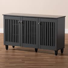 In addition, it leans forward and appears it will fall just by touching it. Fernanda Modern 3 Door Slatted Wood 44 5 Wide Entryway Shoe Storage Cabinet Ebay