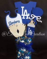 Los Angeles Dodgers Blue Baby Shower Centerpieces Set Dodgers Baby Shower Ideas Blue Baby Shower Baby Shower Centerpieces