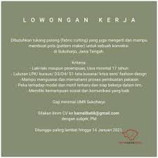 Lowongan Kerja Industri Konveksi Di Solo Archives Info Loker Solo
