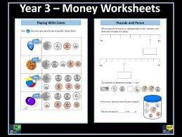 This worksheet covers adding and subtracting money in pounds and pence, including the use of estimating and number lines. Year 3 Money And Coins Worksheets Teaching Resources