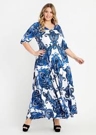 Plus size women dress 2019. Plus Size Tall Colorblock Paisley Knit Elbow Sleeve A Line Maxi Dress