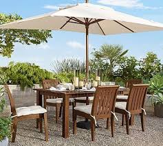 Buy a table and chairs and then add color with interesting pillows and cushions. Chatham Indoor Outdoor Fsc Mahogany Extending Dining Table Patio Pottery Barn Outdoor Outdoor Decor