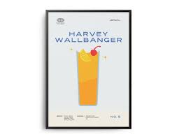 Harvey Wallbanger Cocktail Poster, Midcentury Harvey Wallbanger Cocktail  Print, Cocktail Wall Art, Cocktail Recipe Wall Decor, Kitchen Print
