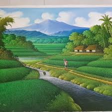Contoh gambar pemandangan alam yang mudah digambar dan terlihat indah seperti lukisan ilustrasi pemandangan gunung, pantai, laut dan pedesaan. Jual Lukisan Pemandangan Alam Indah 85 X135 A2p Kab Gianyar Jendela Ubud Painting Tokopedia
