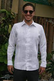 Slim Fit Guayabera Style Elegant Wedding Shirt Finest Tuck High Quality Linen Double Eyelet For Use Cufflinks Back Orders Or Demand White Color Formal Shirts Wedding Shirts Mexican Outfit