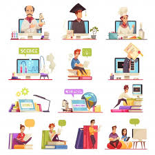 Download Online Learning Video Training Support Official College University Courses Qualifications Diploma 13 Cartoon Compositions Set For Free Online Learning Training Video Online School Education
