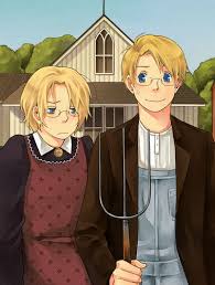Anime Siblings Photo Hetalia Siblings North America American Gothic Anime Siblings American Gothic Parody