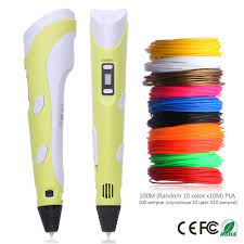 Original Printer Yellow 3d Printing Pen With Led 3 D Drawing Pens With 100m 10 Color Abs Filament Magic Arts For Student Gift 3d Printer Pen 3d Pens 3d Pen