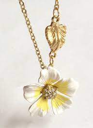 Gold Plumeria Flower Necklace 19 Crystal White Yellow Hibiscus Island Plated Vivace Pendant