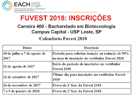 Calendário do concurso vestibular fuvest 2021. 2018 Inicio Do Curso Bacharelado Em Biotecnologia Each Usp Bacharelado Em Biotecnologia