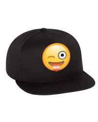 Emoji Winking Emoticon Single Color Flat Bill Cap Emoji Hat Flat Bill Cap Flat Bill Hats