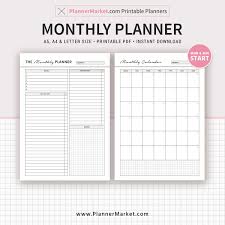 Monthly Planner Monthly Calendar A5 A4 Letter Size Printable Planner Inserts Planner Binder Instant Download Printable Planner Monthly Planner Planner Inserts Printable