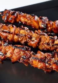 Grilled Chicken Skewers Made With Chicken Thighs Covered In A Sticky Sweet And Tangy Beer Spiked Glaze Glazed Chicken Chicken Skewers Grilled Chicken Thighs