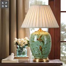 Copper Table Lamp American Style For Living Room Jingdezhen Ceramic Lamp Luxury Bedroom Bedside Lamp Decorated Led Lamps I 2020