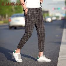 Black And White Checkered Pants Outfit Men Kuangnan Casual Plaid Pants Men Drawstring Streetwear Ankle Length Harem Pants Men Joggers 5xl Men Pants Pants Outfit Men Mens Pants Fashion Ankle Length Pants