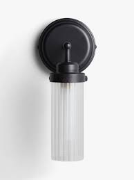 Ip44 black & gold leaf bathroom wall light. John Lewis Partners Ribbed Glass Bathroom Wall Light Black