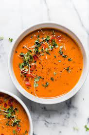 Creamy Roasted Red Pepper Soup Vegan Healthy Plays Well With Butter Recipe In 2020 Stuffed Peppers Red Pepper Soup Roasted Red Pepper Soup