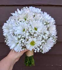 Chrysanthemum Daisy And Babies Breath Bouquet Created By Lovely Bridal Blooms White Wedding Bouquets Daisy Bouquet Babys Breath Bouquet Wedding