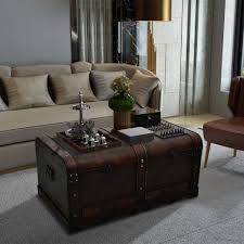 Vintage Large Wooden Coffee Table Treasure Chest Brown Coffee Table Rectangle Living Room Fur Chest Coffee Table Coffee Table Vintage Coffee Table With Storage