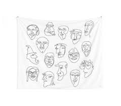 Single Line Face Design Pattern Wall Tapestry Tapestry Face Design Single Line Drawing