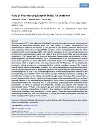 Pdf Role Of Pharmacovigilance In India An Overview Role Of