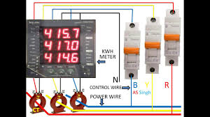 Current for every phase ● display of active power for all phases ● modbus rtu interface to query the data ● reactive power for every and/or all. Kwh Meter Wiring Diagram Three Phase Kwh Meter Wiring Kwh Meter Wiring With Ct Youtube