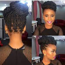 Women Pulled Back Box Braids With Beads Updo Hairstyles Braided Hairstyles Updo Box Braids Hairstyles Box Braids Styling