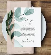 Thank You Letter Greenery Wedding In Lieu Of Favor Card Etsy Wedding Thank You Cards Wedding Thank You Greenery Wedding