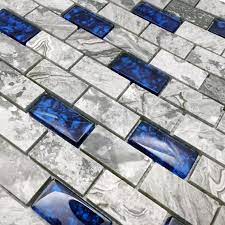 We polish the surface of the marble to make it glossy, the blue glass chips make your whole room look more interesting. 1x2 Subway Tile Backsplash In Gray Royal Etsy Bathroom Wall Tile Blue Glass Tile Glass Tile Backsplash