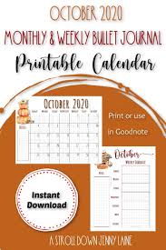 October Calendar Weekly Calendar Pdf Bullet Journal Etsy In 2020 Weekly Calendar October Calendar Bullet Journal