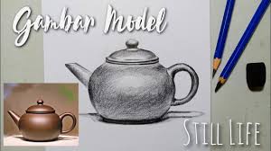 Garis tipis bergelombang memiliki fungsi untuk garis batas pada bagian benda yang dipotong dan sebagian benda yang ada dalam bayangan. Gambar Model Alam Benda Menggambar Poci Dengan Teknik Still Life Youtube