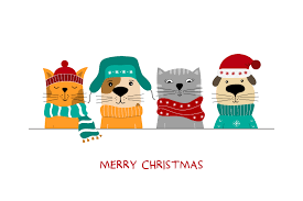 Merry Christmas Illustration Of Cute Cats And Funny Dogs Cats Dogs Vector Holiday Il Christmas Illustration Christmas Card Illustration Christmas Animals