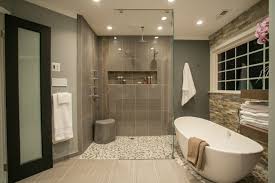 (via design improvised) follow us on pinterest for even more home decor inspo and diy ideas. Salle De Bain Design Baignoire Blanche Galets Decoratifs Etagere Integree Dans La Cabine De Douche Small Spa Bathroom Spa Like Bathroom Spa Bathroom Design