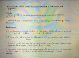 A lab equipment quiz is also beneficial because they can learn to memorize what they learned. Solved Worksheet To Submit As The Assignment For Lab 1 Te Chegg Com