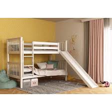 furnneo lit superpose avec toboggan ou sans toboggan en couleur naturelle ou blanche lit mezzanine massif sommier a ro 387757 cdiscount maison