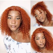 Ginger colored short curly bob Human Hair Wig 13*6*1 T part human