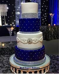 Three tier fondant wedding cake royal blue and white with bling. White Blue Beautiful Cake Design Via Redsugarsuzie Cakebakeoffng Cbocakes Instalove Royal Blue Wedding Cakes Wedding Cakes Blue Modern Wedding Cake