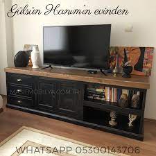 Masif Eskitme Tv Sehpasi Dogal Agac Tv Unitesi 190x45 H60 Mobilya Akilli Tasarim Evler