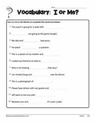 Part of a collection of free grammar and writing worksheets from k5 learning; I Or Me Worksheets