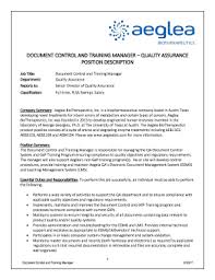 Fillable Online Job Description Title Qa Specialist Department Quality Fax Email Print Pdffiller