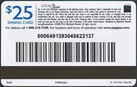Please check your gift card balance by calling 1 800 210 7440. Gift Card Pappas Restaurants 25 Pappas United States Of America Pappas Col Us Papp 001 025 Sv0801566