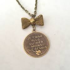 I Love You More Than Yesterday And Less Than Tomorrow In French French Necklace Love Poem Necklace I Love You More Than Yesterday And Less Than Tomorrow Bow Necklace Valentine Necklace Valentines Necklace French Love Poems Bow Necklace