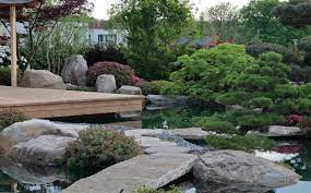 Modern Japanese Garden With Natural Swimming Pool And Traditional Teahouse Modern Landscaping Modern Garden Modern Japanese Garden