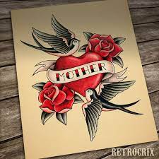 Mother S Love Tattoo Print Old School Tattoo Traditional Etsy In 2021 Old School Tattoo Designs Heart Tattoos With Names Mothers Love Tattoo