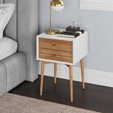 Nathan James Harper Brown And White Nightstand With 2 Drawer Wooden Side Table Or End Table 32702 In 2020 Wooden Side Table Mid Century Side Table Brown Nightstands