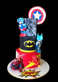 captain america batman flash spiderman birthdate three tier cake superhero cake superhero birthday party cakes for boys